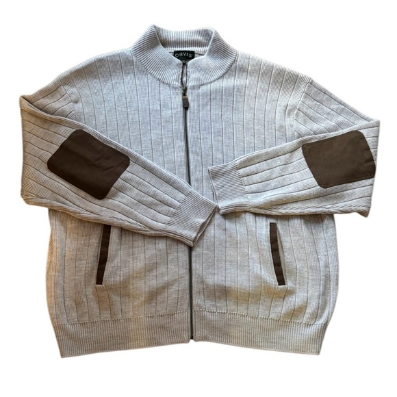 Classic Orvis Cable Knit WOOL Cardigan Sweater Suede Elbow Patched Size 2XL - Picture 1 of 9